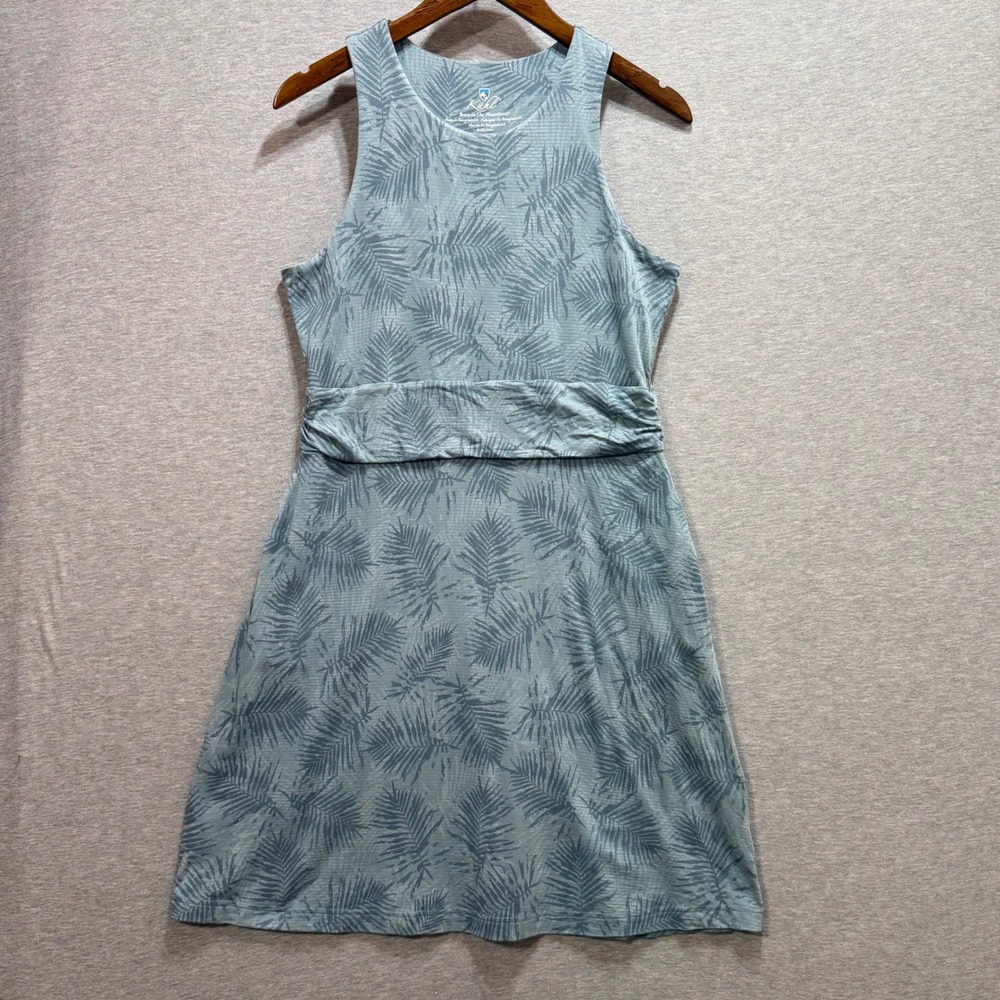 Kuhl Sleeveless Dress Womens Large Sage Green Palm Leaf Print Travel Athleisure